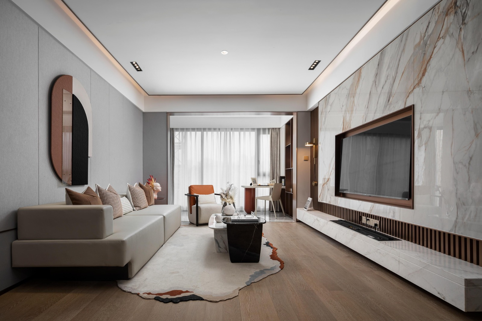Living room with television wall